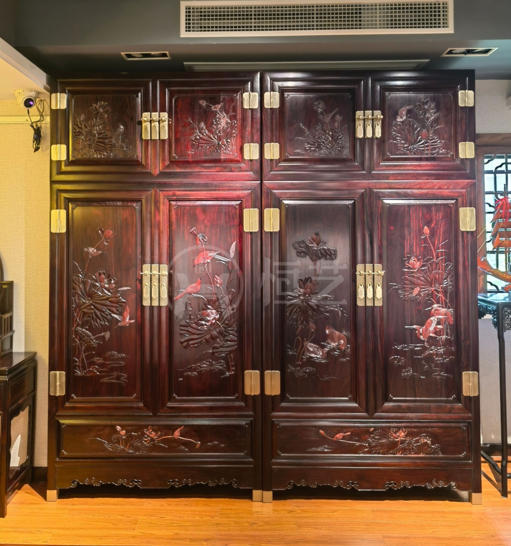 荷花顶箱柜 赞比亚紫檀